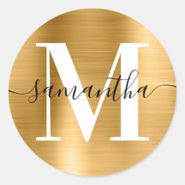 Moderne Signature Monogram Gold Foil Runder Aufkleber