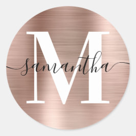 Moderne Signature Monogram Rose Gold Foil Runder Aufkleber