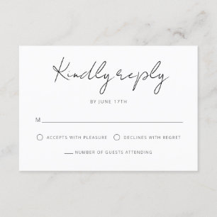 Moderne Signature Script Schwarz-weiß Wedding RSVP Karte