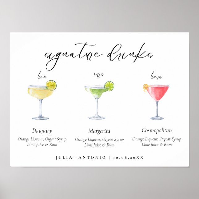 Moderne Signature Wedding Cocktails Drinks signier Poster (Vorne)