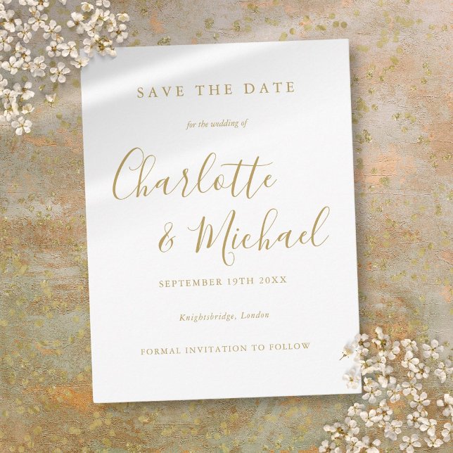 Moderne Signaturskriptionsszenarien speichern die  Postkarte (Modern Signature Script Wedding Save the Date Card)