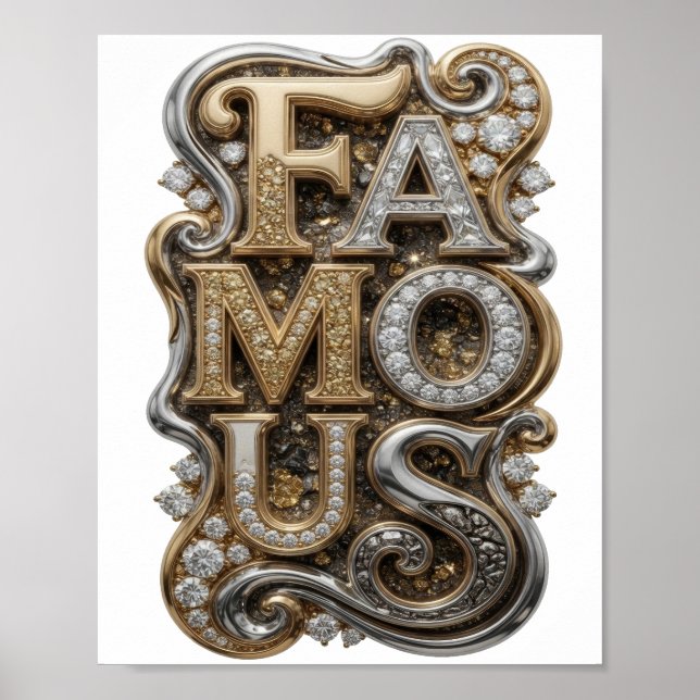 Moderne Silber-berühmte 3D-Text-Kunst Poster (Vorne)