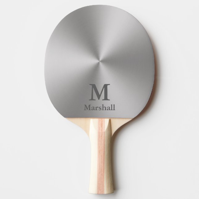 Moderne Silber-Bürstenmetall-Look Name & Monogramm Tischtennis Schläger (Vorderseite)