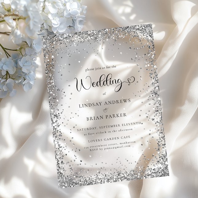 Moderne Silber-Glitter-Hochzeit Acryleinladungen (Modern Silver Glitter Wedding Acrylic Invitations)