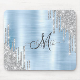 Moderne Silber-Glitter-Tropfen blau metallisches M Mousepad