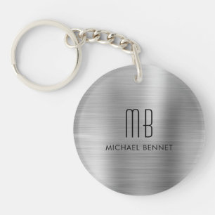 Moderne Silber Grau Monogrammiert Schlüsselanhänger