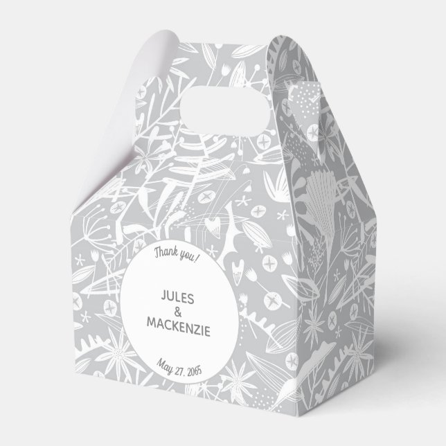 Moderne Silber Gray Graphic Floral Botanical Geschenkschachtel (Vorderseite)
