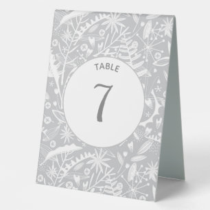 Moderne Silber Gray Graphic Floral Botanical Tischaufsteller