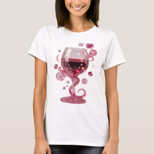 Moderne Silber PINK GLAS WEIN Druck T-Shirt