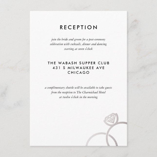 Moderne Silber Rings Wedding Reception Card Begleitkarte (Vorderseite)