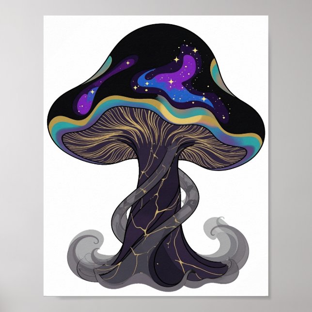 Moderne Silber SPACE MUSHROOM Slogan-Design Poster (Vorne)