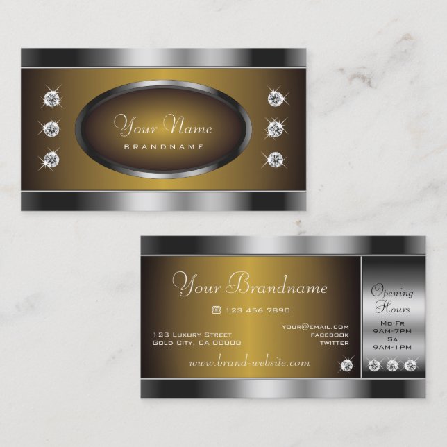 Moderne Silber- und Gold-Diamanten-Grafik Visitenkarte (Vorne/Hinten)