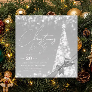 MODERNE Silber-Weihnachtsbaum-Schleife Party  Einladung