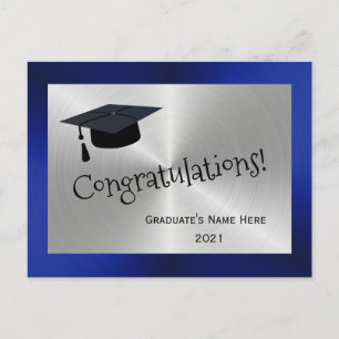 Moderne silberblaue Kappe Gratulations zum Abschlu Postkarte