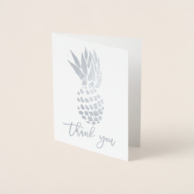Moderne Silberfolie danke Typografie Ananas Folienkarte (Vorderseite)