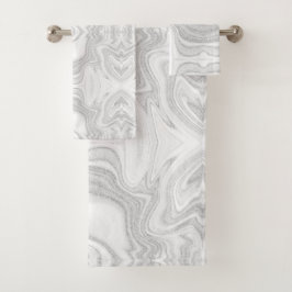 Moderne, silbergraue, elegante Marmorstruktur Badhandtuch Set