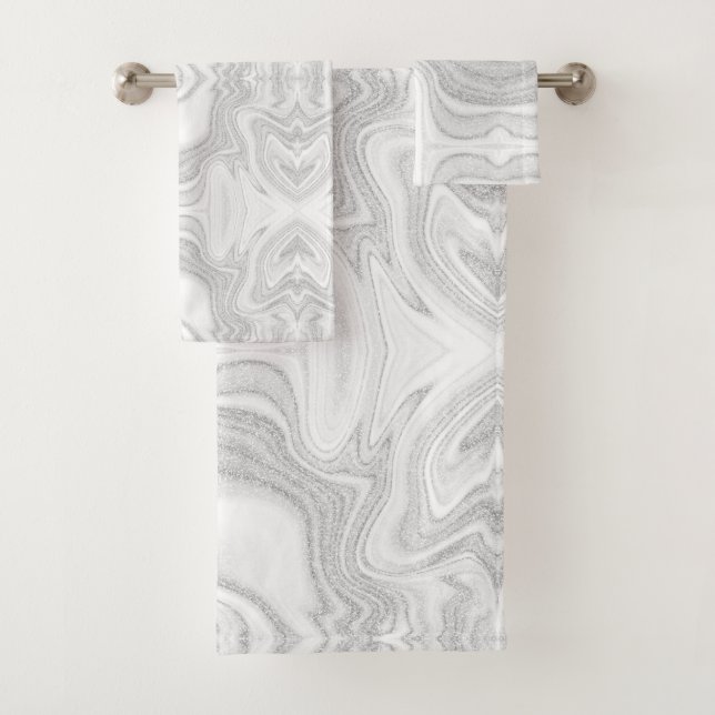 Moderne, silbergraue, elegante Marmorstruktur Badhandtuch Set (Insitu)