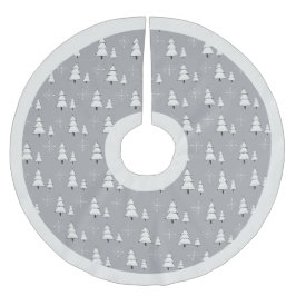 Moderne, silbergraue Weihnachtsbäume und Schneeflo Polyester Weihnachtsbaumdecke