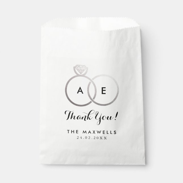 Moderne Silberhochzeitsrings bevorzugen Tasche Geschenktütchen (Vorderseite)
