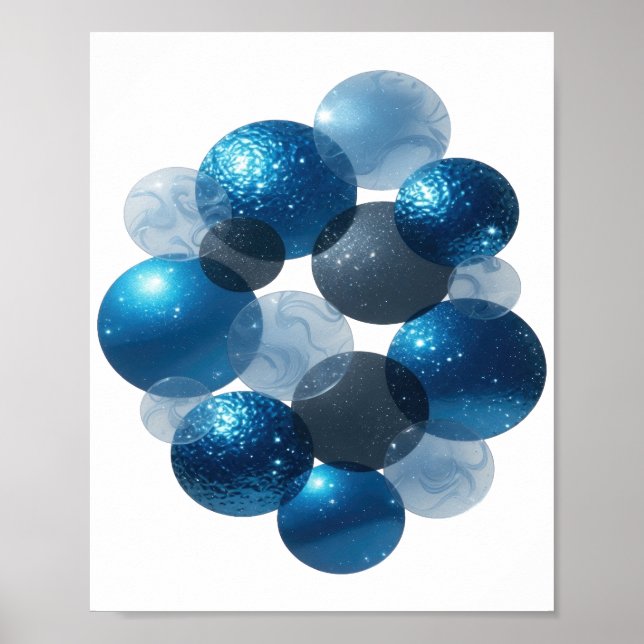 Moderne Silberne BLAUE STERNE Poster (Vorne)