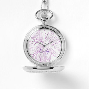 Moderne silberne Blumen-Linienkunst individuell an Armbanduhr