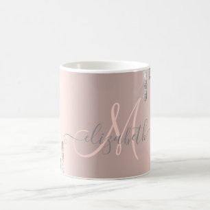 Moderne silberne Glitter-Tropfen Rose Gold Monogra Kaffeetasse