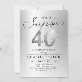 Moderne silberne Glitzer Erwachsene Überraschung 4 Einladung