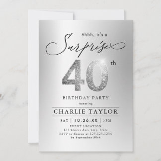 Moderne silberne Glitzer Erwachsene Überraschung 4 Einladung