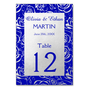 Moderne Silberne Rose auf Royal Blue Tischnummer