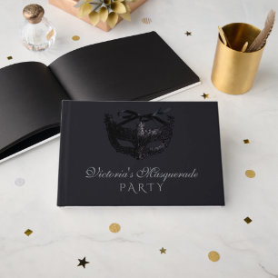 Moderne silberne schwarze Maskenparty  Gästebuch