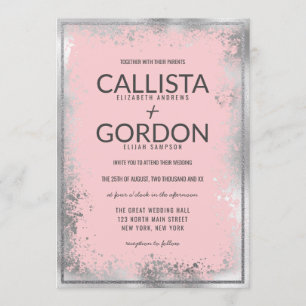 Moderne Silberrosa Spritzer Glitzer Border Wedding Einladung