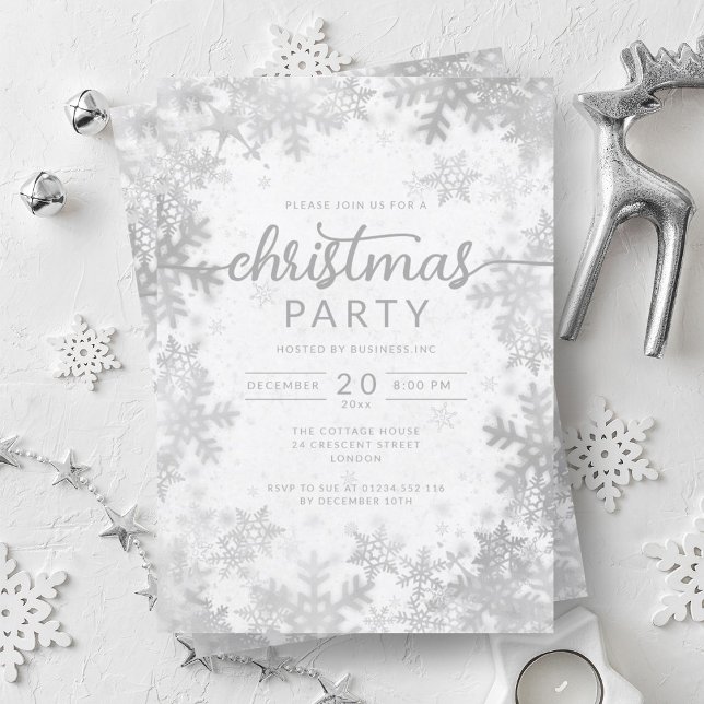 Moderne Silberschneeflocken Unternehmen Weihnachte Einladung (Modern Silver Snowflakes Company Christmas Party Invitation)