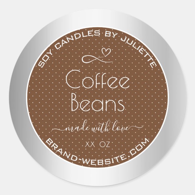 Moderne Silberverpackungsmarken Brown Coffee Beans Runder Aufkleber (Vorderseite)