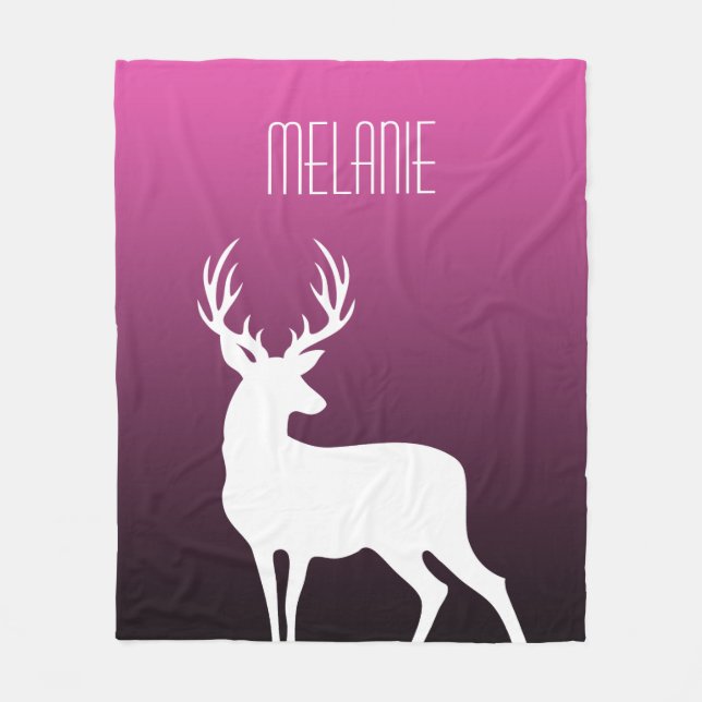 Moderne Silhouette des Weißen Hirsches Rosa Farbe  Fleecedecke (Vorderseite)