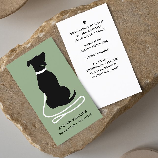 Moderne Silhouette Dog Walker Hund Sitter Visitenkarte (Modern Silhouette Dog Walking Dog Sitting Business Card)