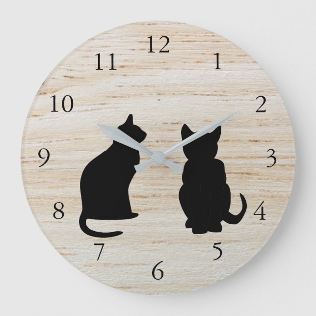 Moderne Silhouetten, Haustiere auf Holzboden Große Wanduhr (Vorderseite)