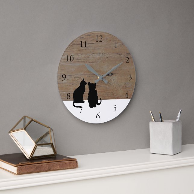 Moderne Silhouetten, Haustiere aus Holz Große Wanduhr (Büro)