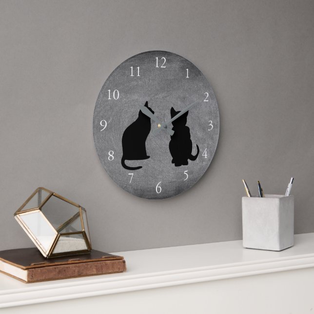 Moderne Silhouetten, Haustiere in Chalets Große Wanduhr (Büro)