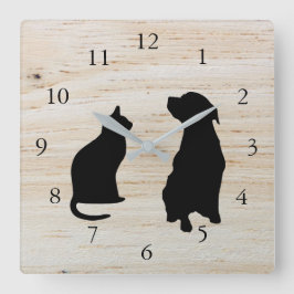 Moderne Silhouetten mit Katzenhund Haustiere aus H Quadratische Wanduhr