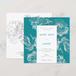 Moderne Silver Aquamarin Wedding Simple Floral Einladung