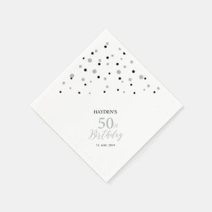 Moderne Silver & Black 50. Geburtstagsparty Napkin Serviette