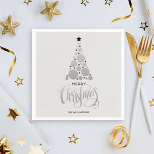 Moderne Silver Christmas Tree Holiday Napkins Serviette