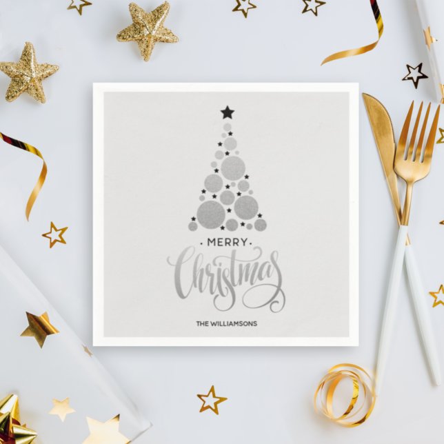 Moderne Silver Christmas Tree Holiday Napkins Serviette (Von Creator hochgeladen)