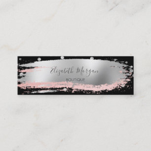Moderne Silver Confetti, Pinselstriche, Schwarz Mini Visitenkarte