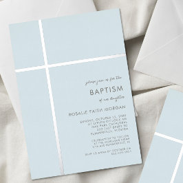 Moderne Silver Cross Taufe Christening Einladung