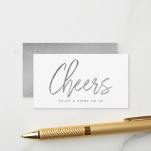 Moderne Silver Foil Script "Cheers" Drink Ticket Begleitkarte