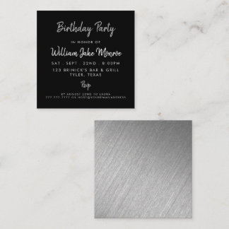 Moderne Silver Foil & Script Geburtstagsparty Tick Quadratische Visitenkarte