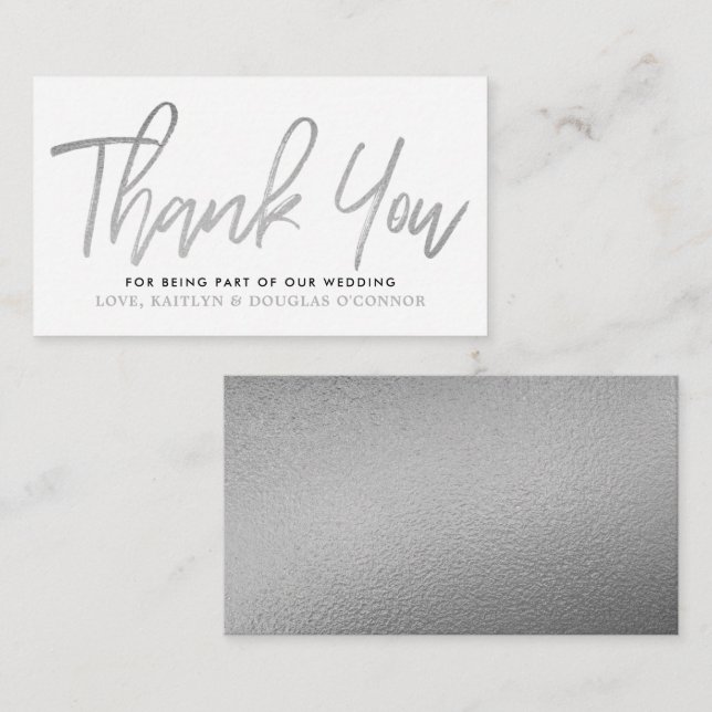 Moderne Silver Foil Script Hochzeit Vielen Dank Begleitkarte (Vorne/Hinten)