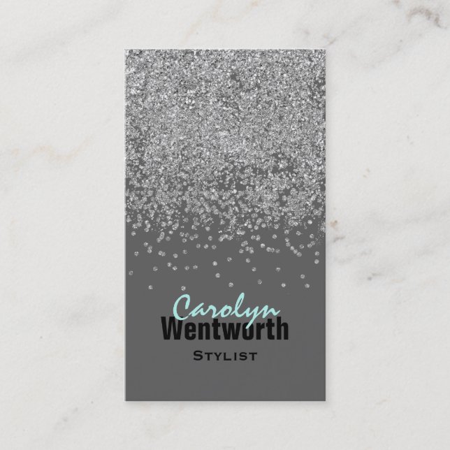 Moderne Silver Glitzer Business Card Visitenkarte (Vorderseite)