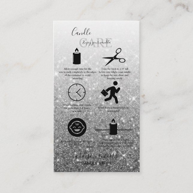 Moderne Silver Glitzer Candle Care Business Card Visitenkarte (Vorderseite)